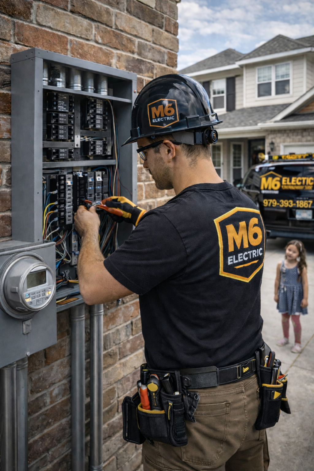 Residential electrician performing home electrical panel upgrade in North Texas