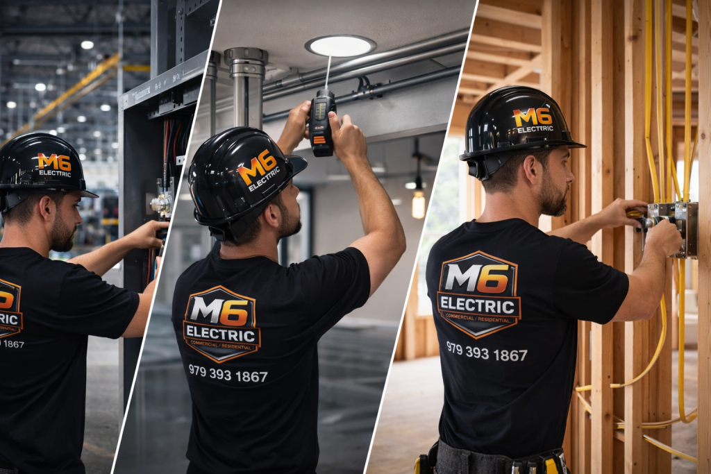 North Texas electrical contractor performing industrial 480V panel work, commercial conduit installation, and residential rough-in wiring